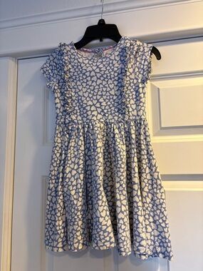 Girls Blue Mini Boden frilly Heart ruffle twirly Print Dress